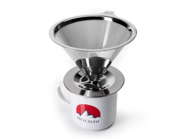 pico alto cup with a metal coffee filter on top